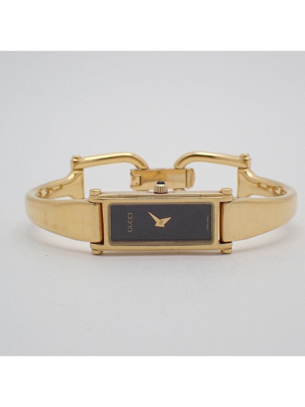 Gucci L Bracelet Watch Quartz Gold Black Dial - Picture 2 of 9